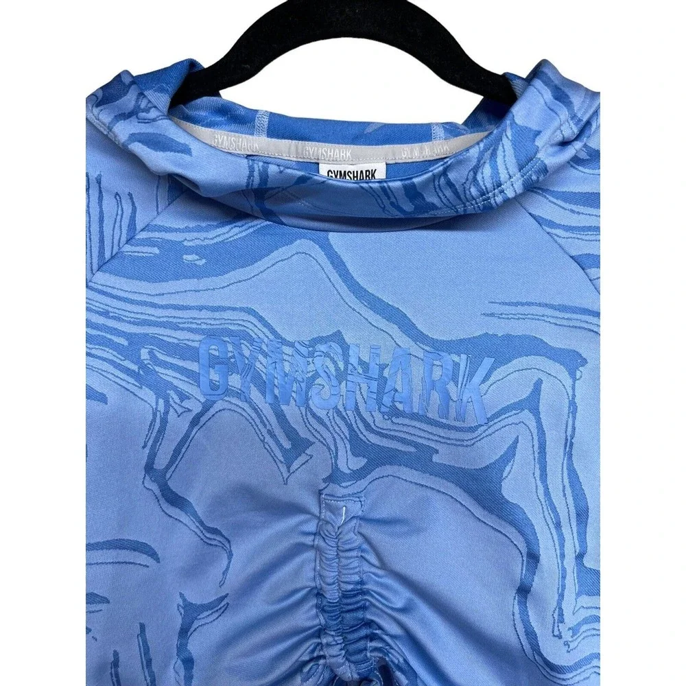 Gymshark Power Pullover Crop Top Blue Swirl Women’s Size XS‎